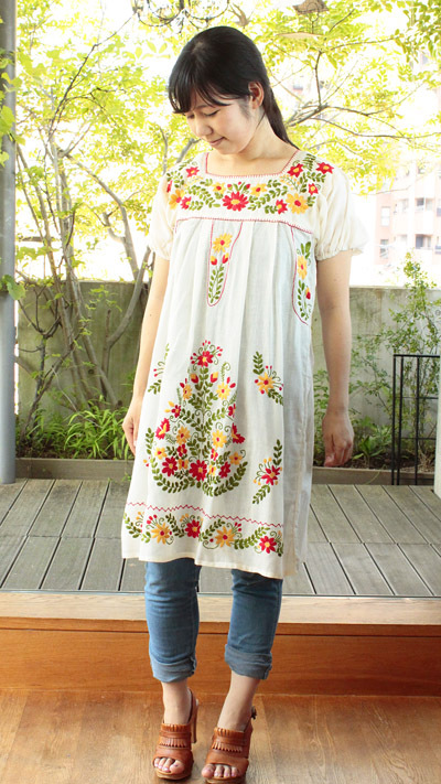 メキシコ刺繍の洋服ワンピース、チュニック、メキシカン刺繍