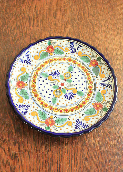 メキシコプエブラ州・陶器タラベラ焼き、ハチドリと花模様・壁掛け