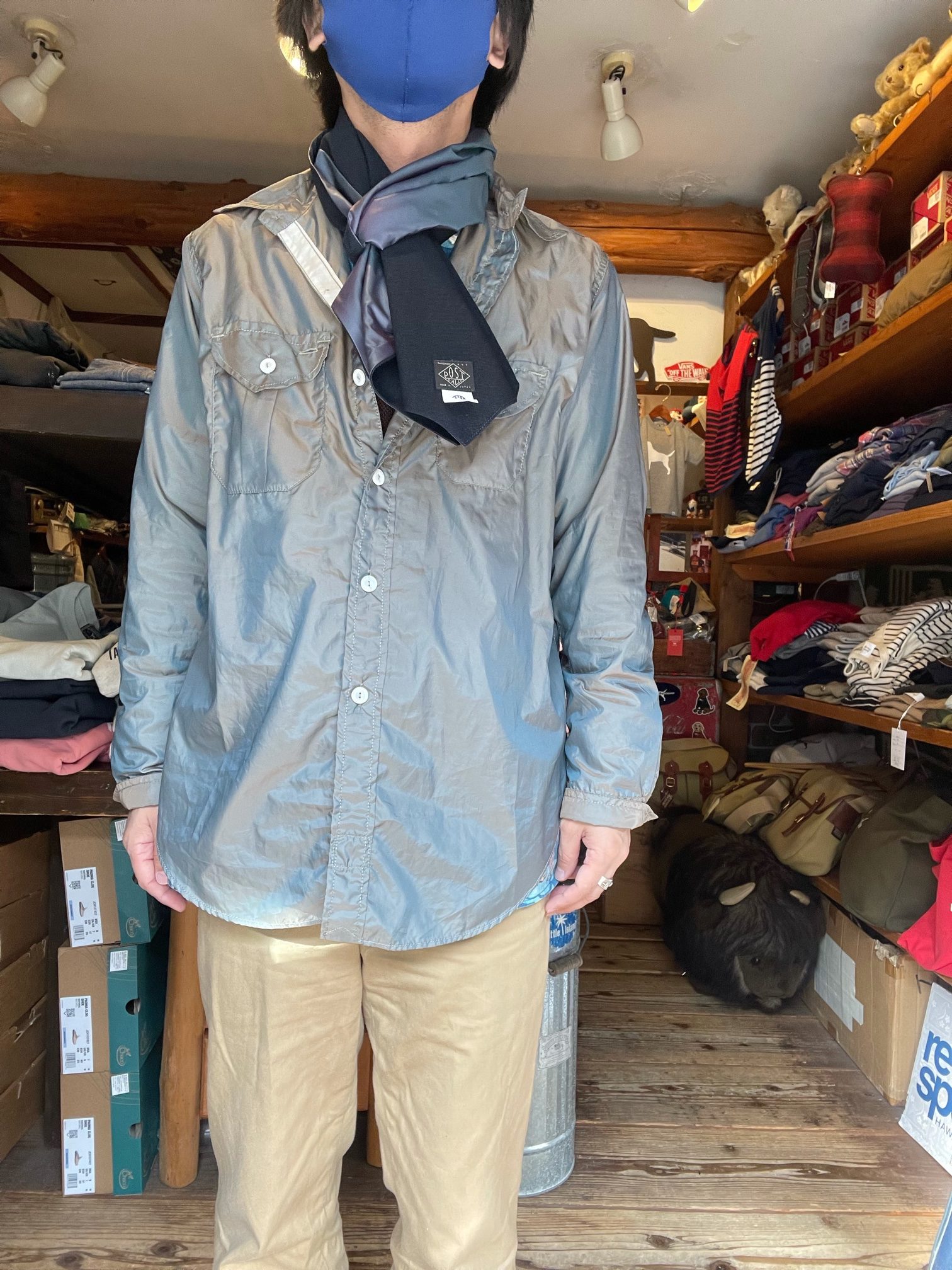 PO－3906 E-Z SCARFーPOLY TWEED＊POLY TAFFETAーNAVY - Little Island