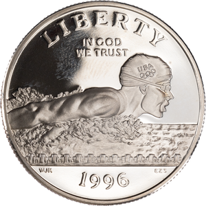 1996-S XXVI Olympiad, Swimming Clad Half Dollar | Littleton Coin