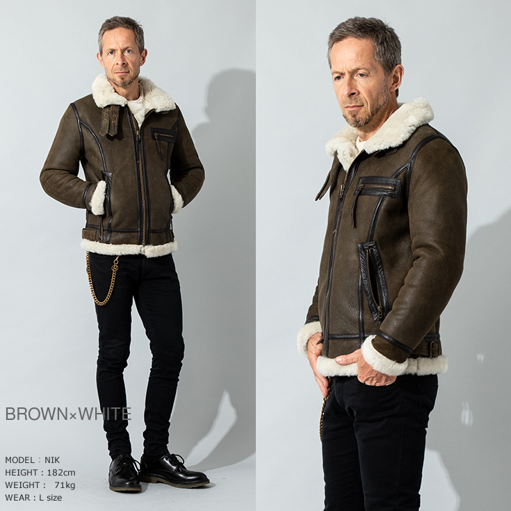 Liugoo Leathers 本革 B-3タイプライダース ムートンジャケット メンズ