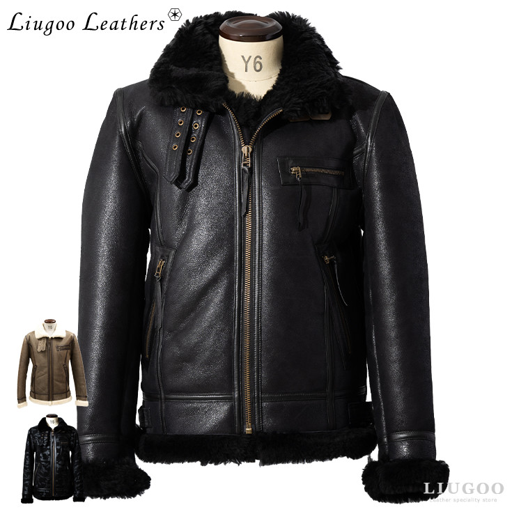Liugoo Leathers 本革 B-3タイプライダース ムートンジャケット メンズ
