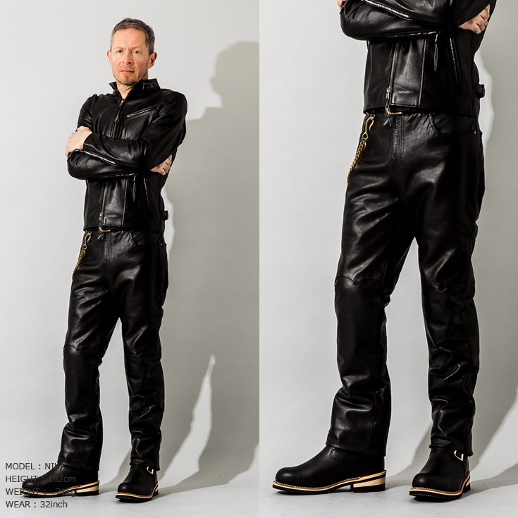 Liugoo Leathers 本革 メッシュレザーパンツ レギュラーフィット