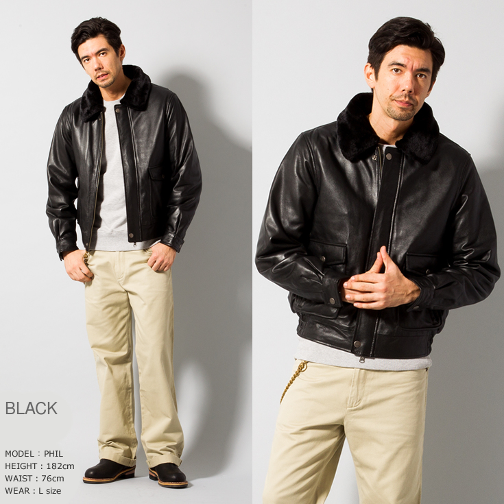 LIUGOO 本革 襟ボアレザーブルゾン ボンバージャケット メンズ