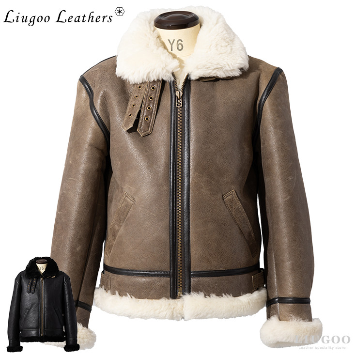 Liugoo Leathers 本革 B-3フライトジャケット ムートンジャケット