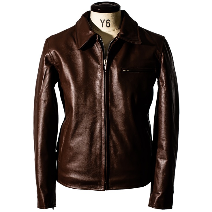 Horn Works 本革 襟付きシングルライダースジャケット メンズ ホーン