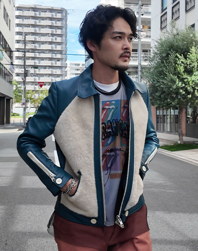 COW HIDE BLUE - レザージャケット 革ジャン 本革専門通販 リューグー