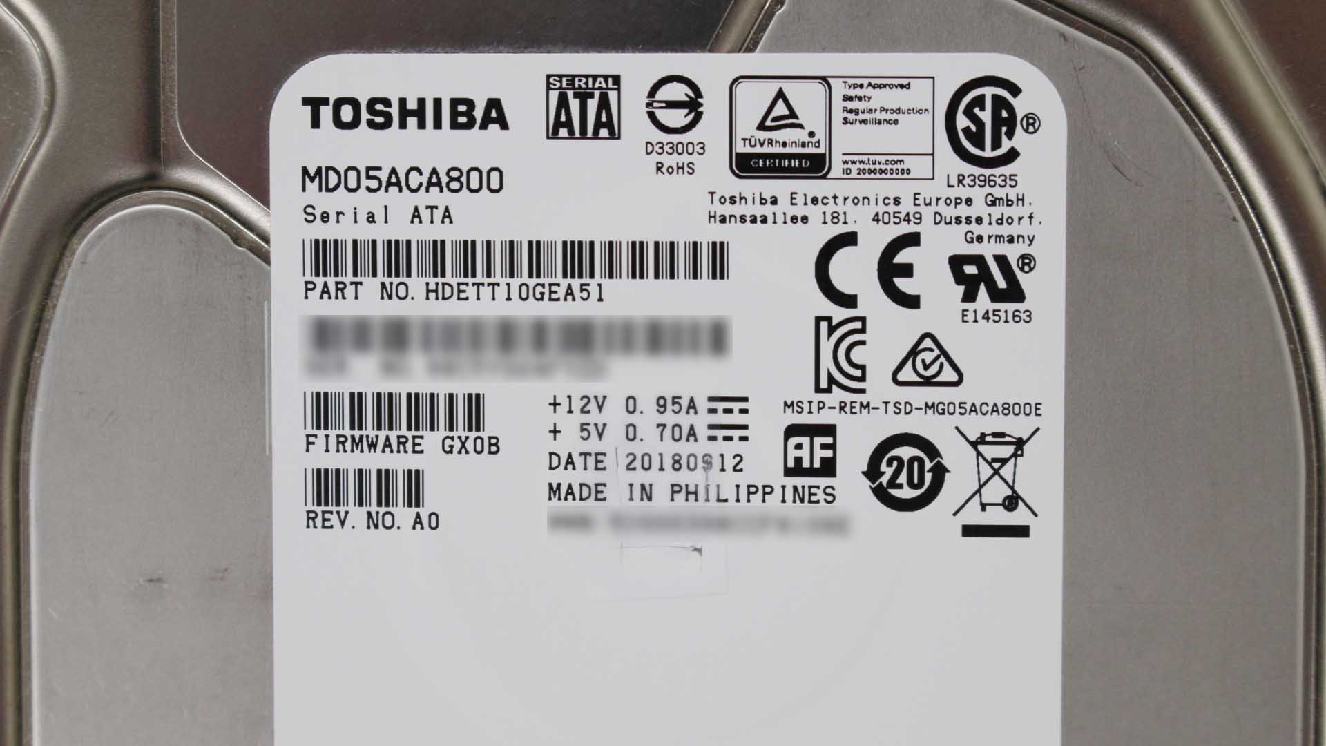 MD05ACA800 TOSHIBA 8TB 物理故障により認識不可能な状態からのデータ