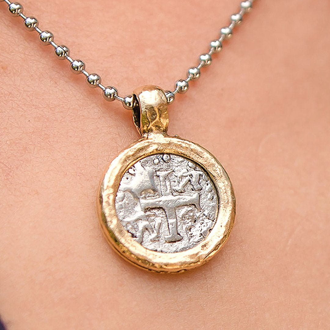 Cross Necklace w Silver Coin Medallion | Adjustable