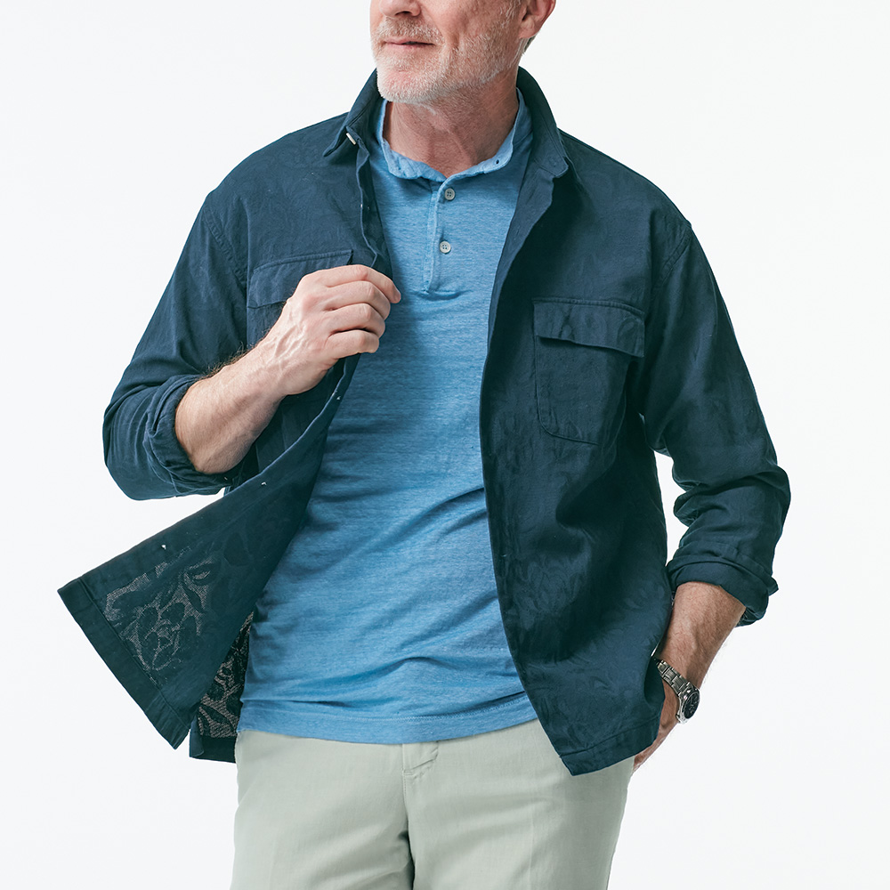 スパイラルノート リーフ柄パナマ織りジャカード・オーバーシャツ