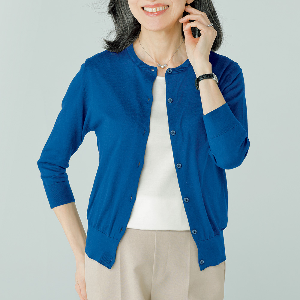 ジョン スメドレー 七分袖クルーネックカーディガン／当社限定カラー