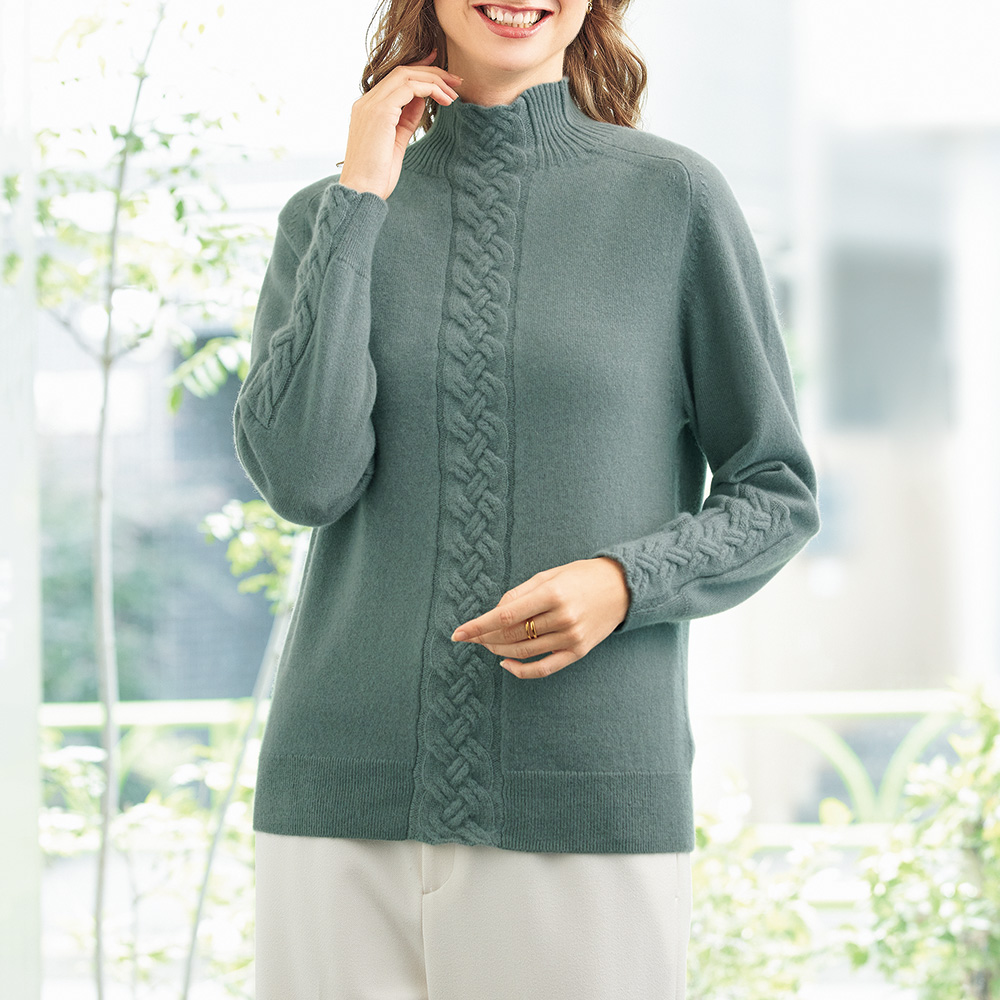 W.I.N.S. 洗えるカシミヤ・ケーブルライン入りプルオーバー | ライト