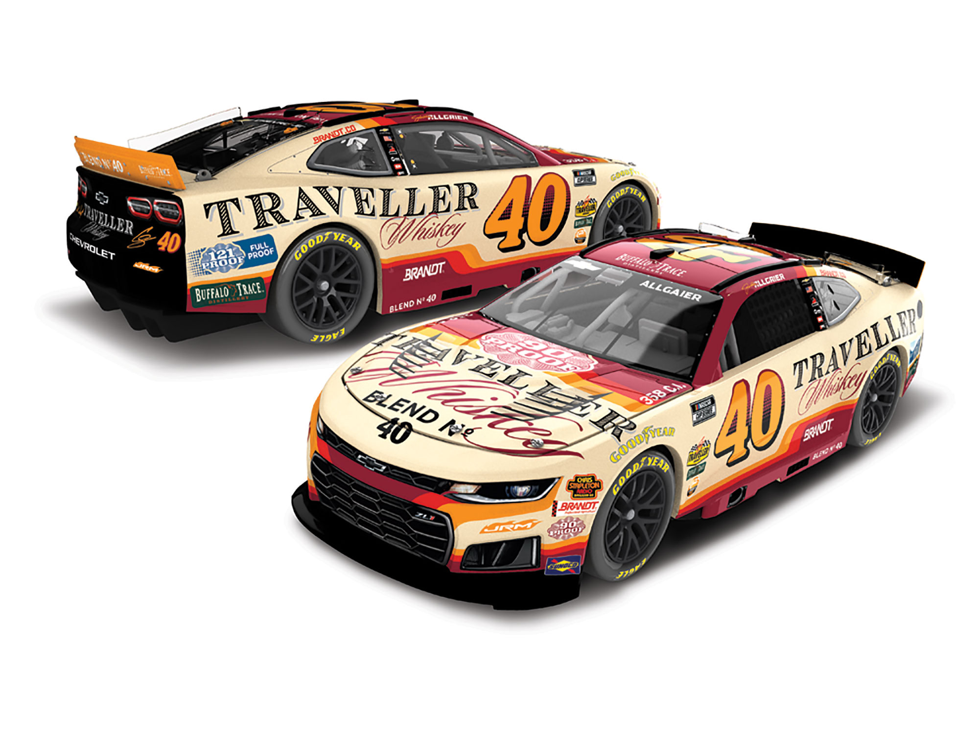 JUSTIN ALLGAIER 2026 TRAVELLER WHISKEY 1:24 COLOR CHROME ARC DIECAST