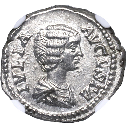 古代ローマ AD193-217年 ユリア・ドムナ デナリウス銀貨 NGC AU Strike