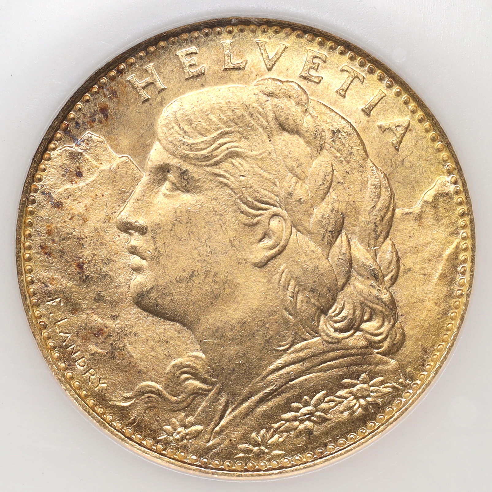 スイス 1922年B 10フラン金貨 アルプスと少女 ブレネリ ヘルベティア