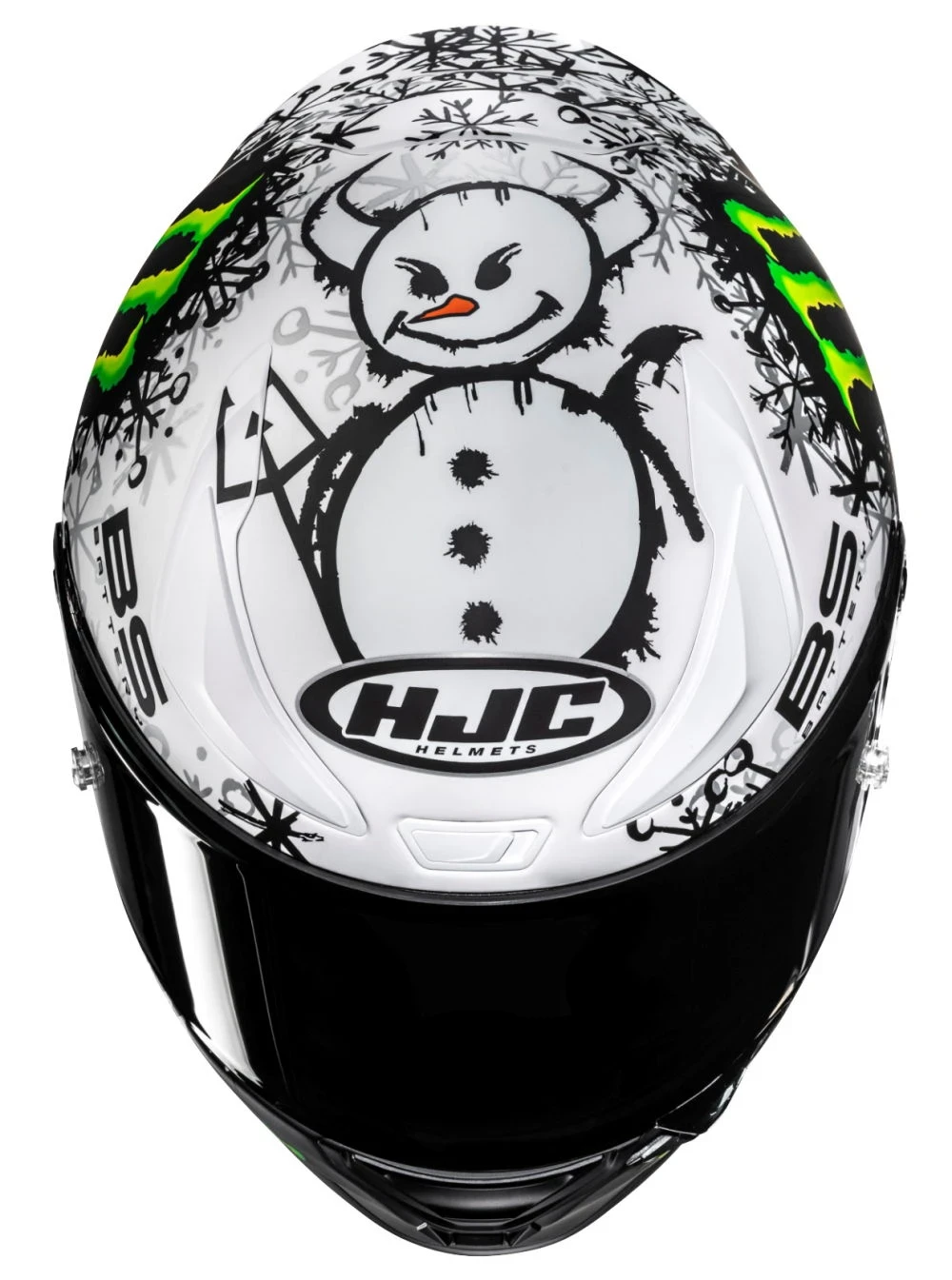 A HJC Rpha 1v2 replica Quartararo helmet in winter colors.