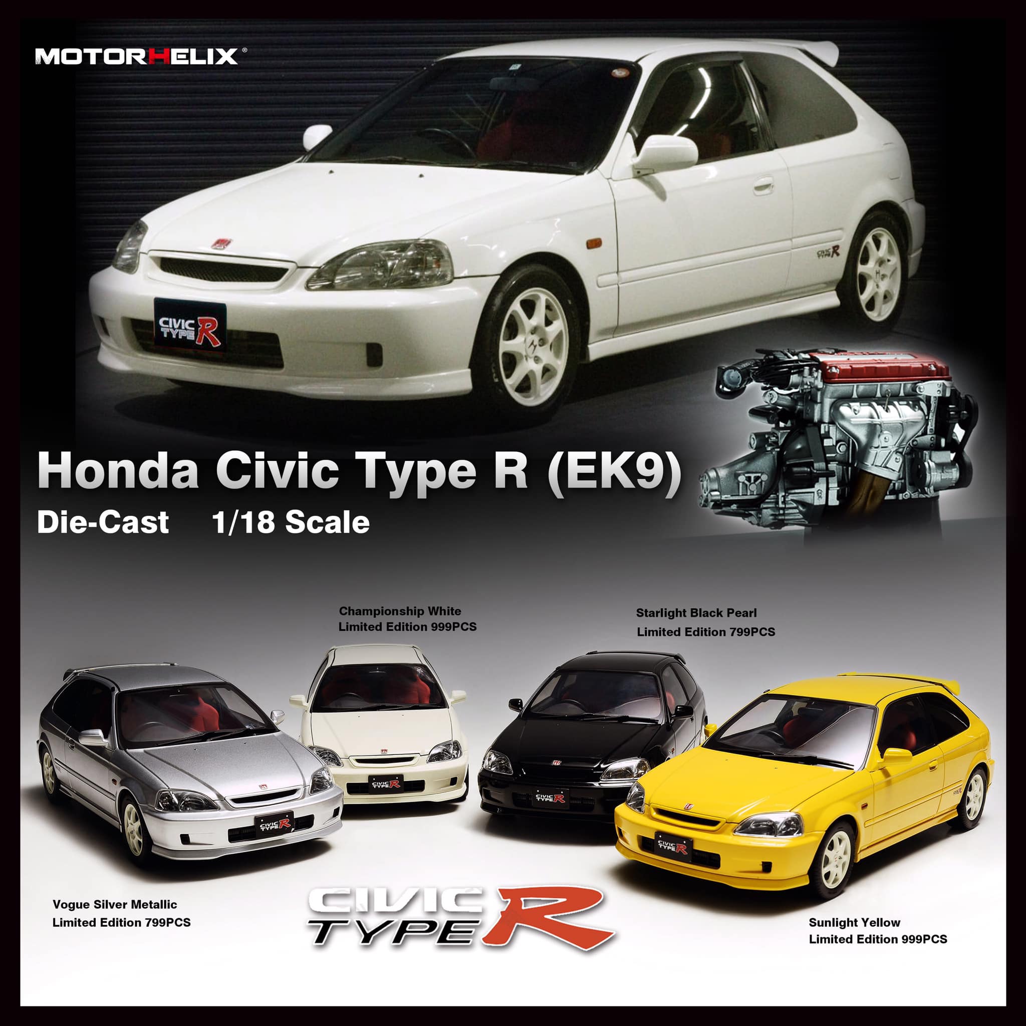 MotorHelix 1/18 Honda Civic Type-R Late Version (EK9) in Vogue