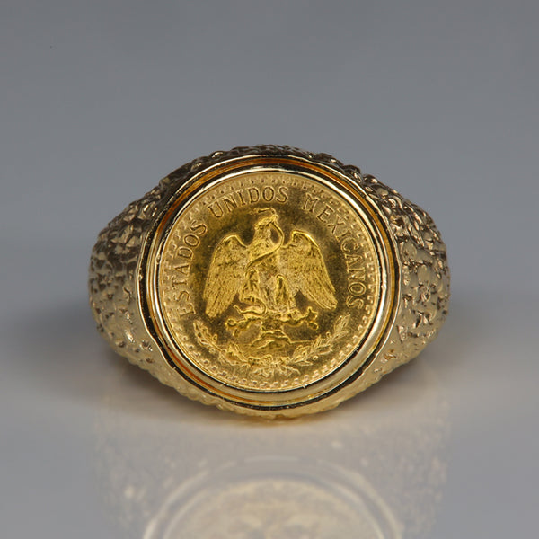 14K/22K Yellow Gold 1945 Dos Pesos Coin Ring - Moriartys Gem Art