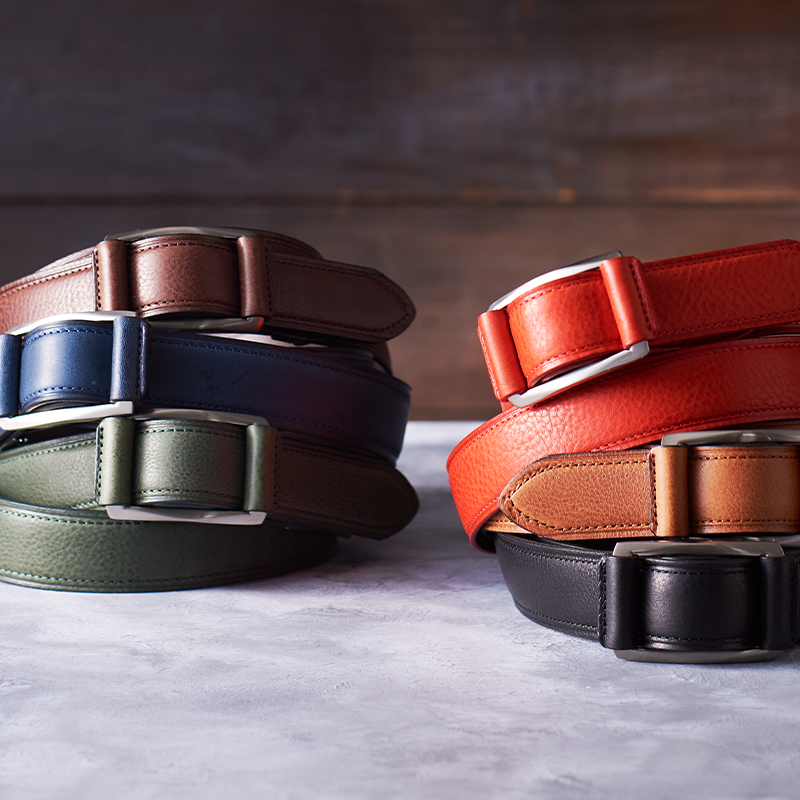 レザーグッズモリヤ｜スマートバックル穴無しベルト｜日本製【MORIYA