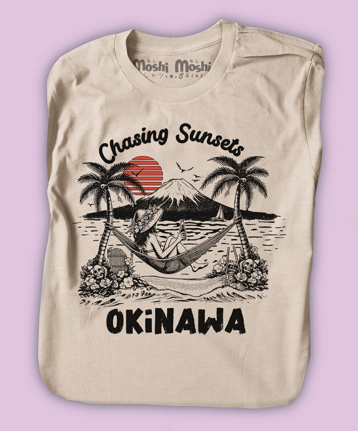 Chasing Sunsets Okinawa japan T-Shirt | Hammock beach girl – Moshi