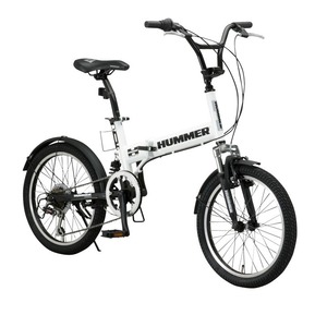 折りたたみ自転車 20インチ/ホワイト(白) シマノ6段変速 【HUMMER