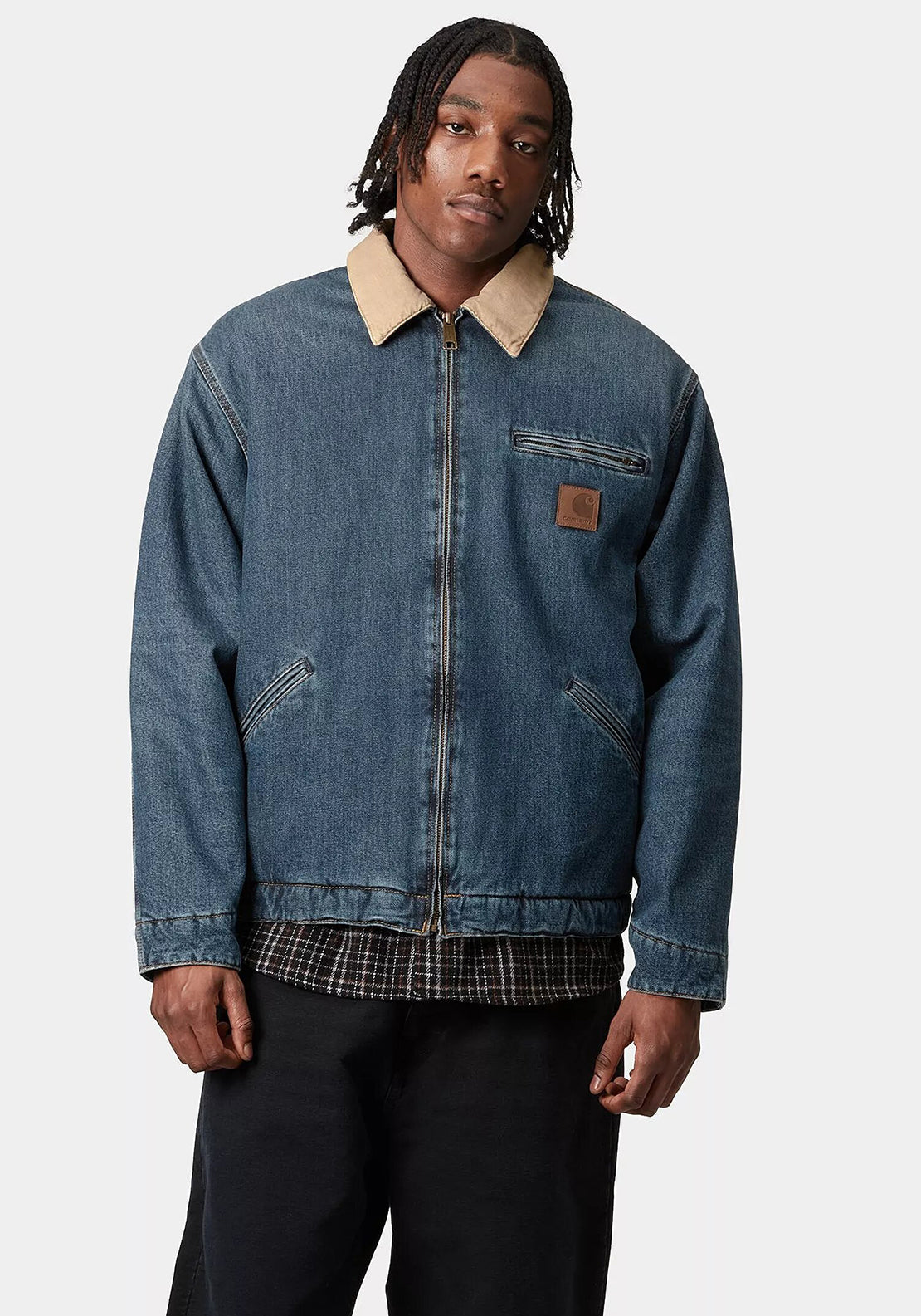 Carhartt WIP OG Detroit Jacket, Washed Denim & Brown - McElhinneys