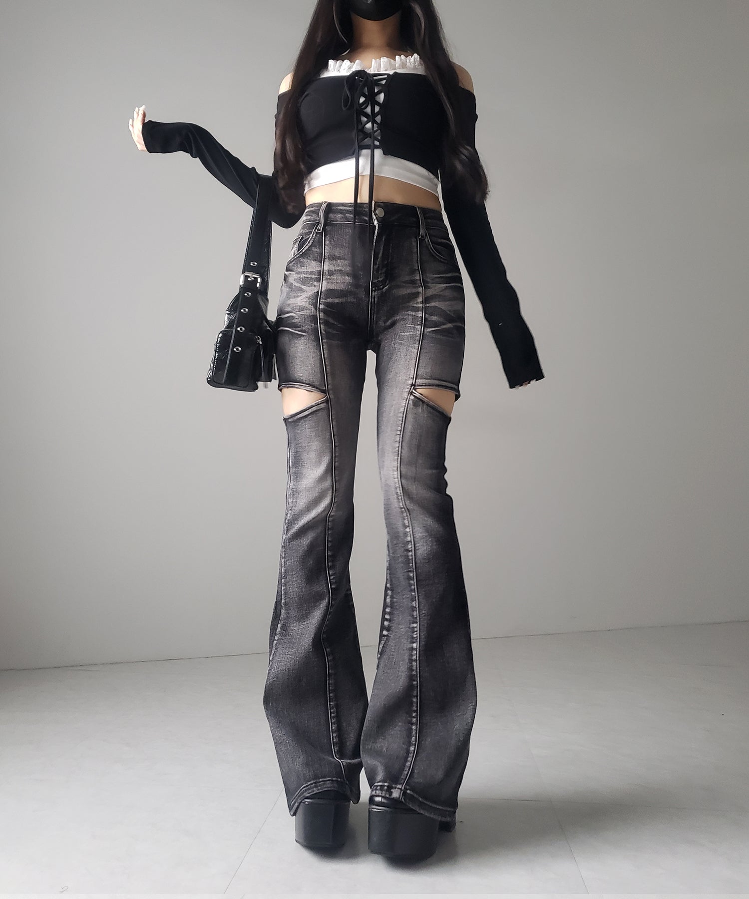 カットアウトヴィンテージストレッチフレアデニム ／ cutout vintage