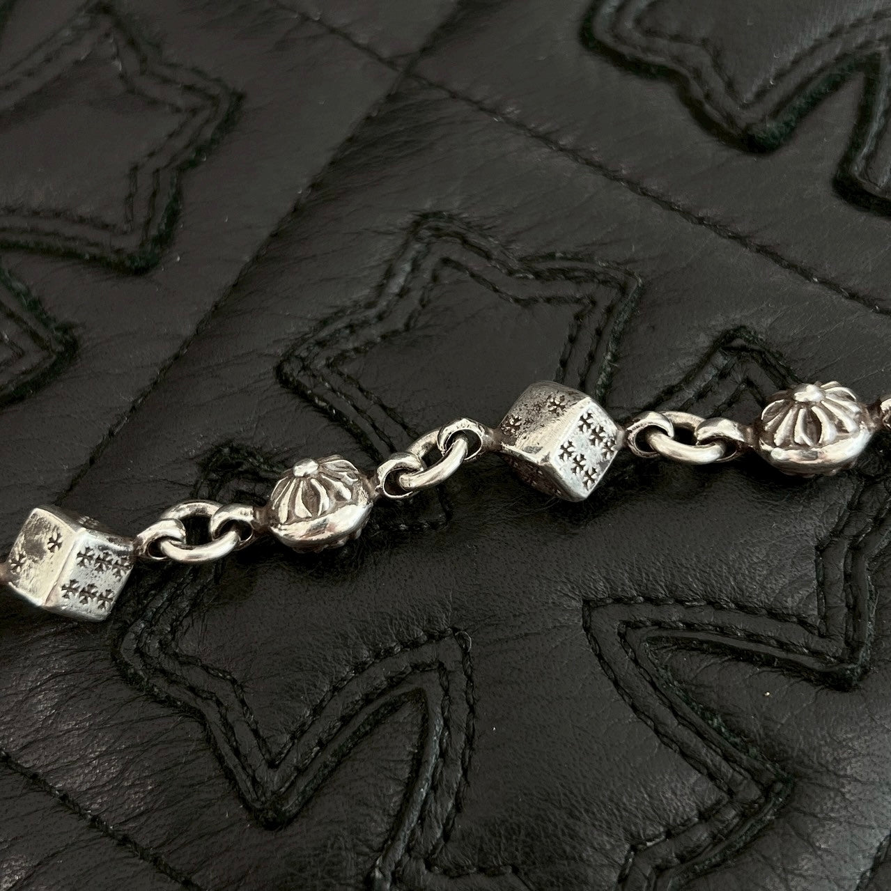 CHROME HEARTS DICE Cross Ball Silver Bracelet Size 8 LINK クロム