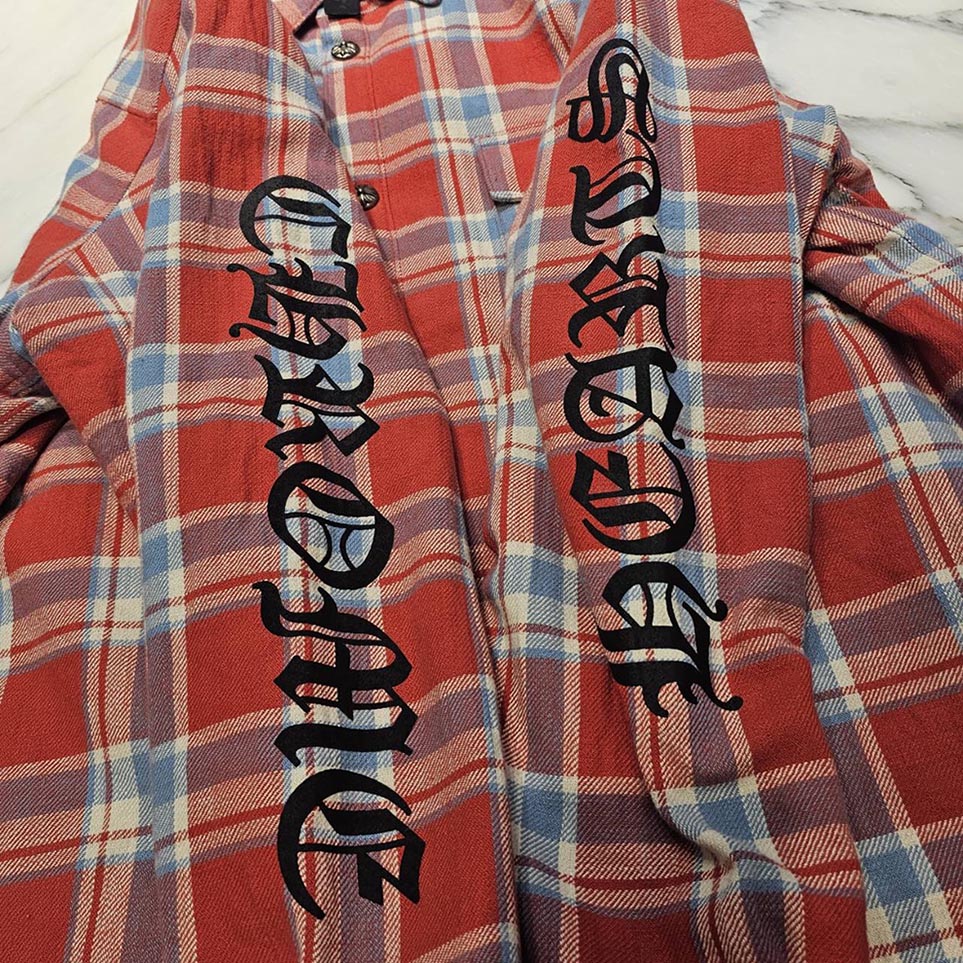 CHROME HEARTS Y NOT WORK DOG Flannel Check Shirt Jacket Size L