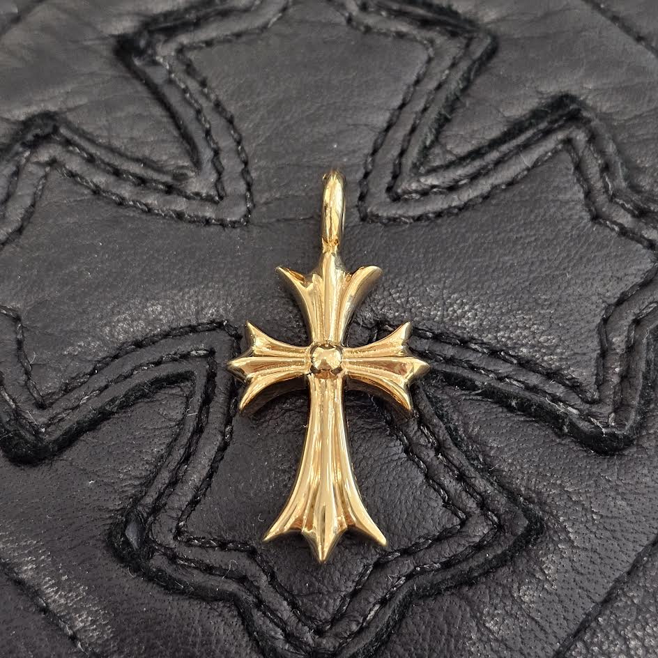 CHROME HEARTS 22K Tiny Fat Cross Pave Pink Sapphire Pendant Top