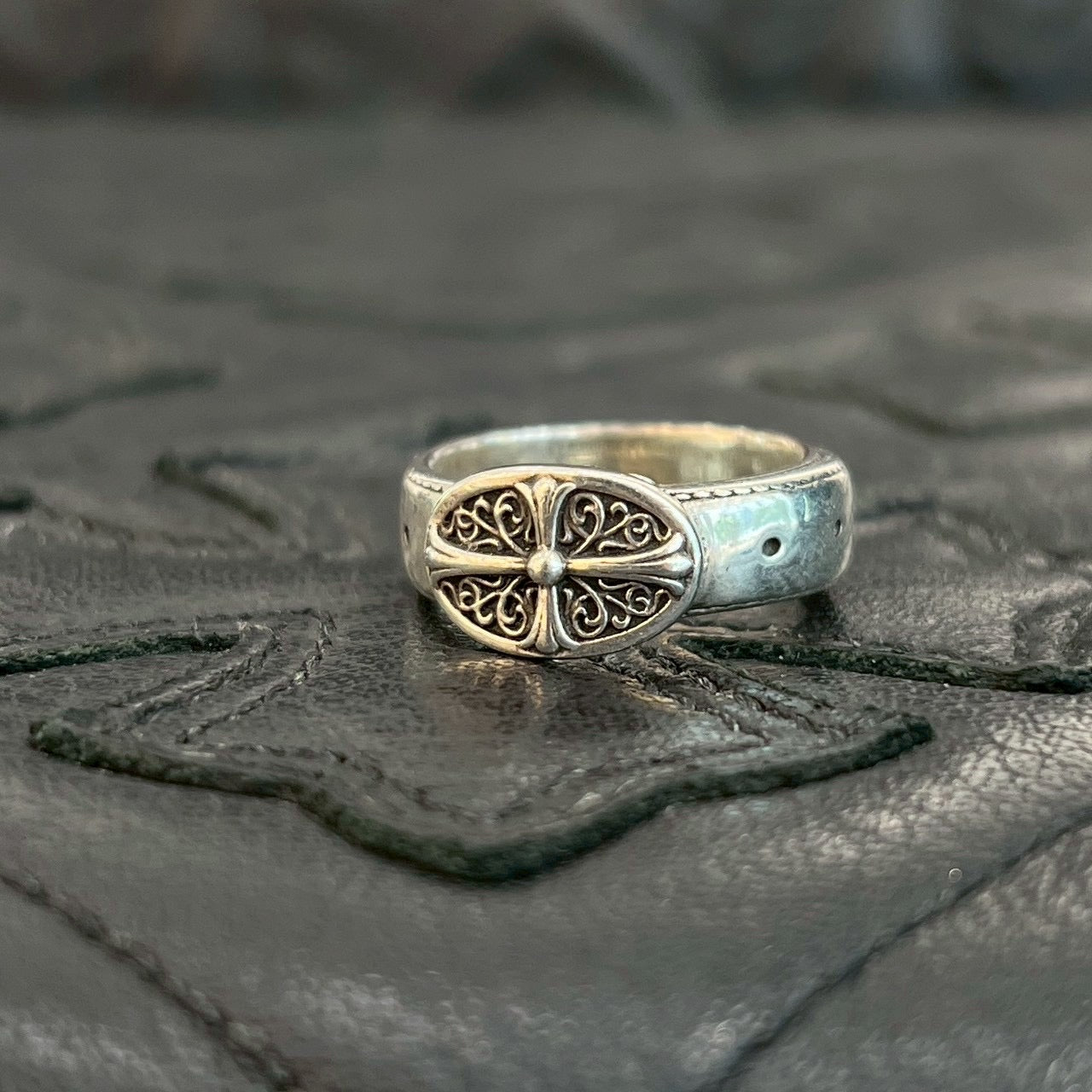 CHROME HEARTS Classic Oval Cross Belt Ring Size 11.5号 クロム