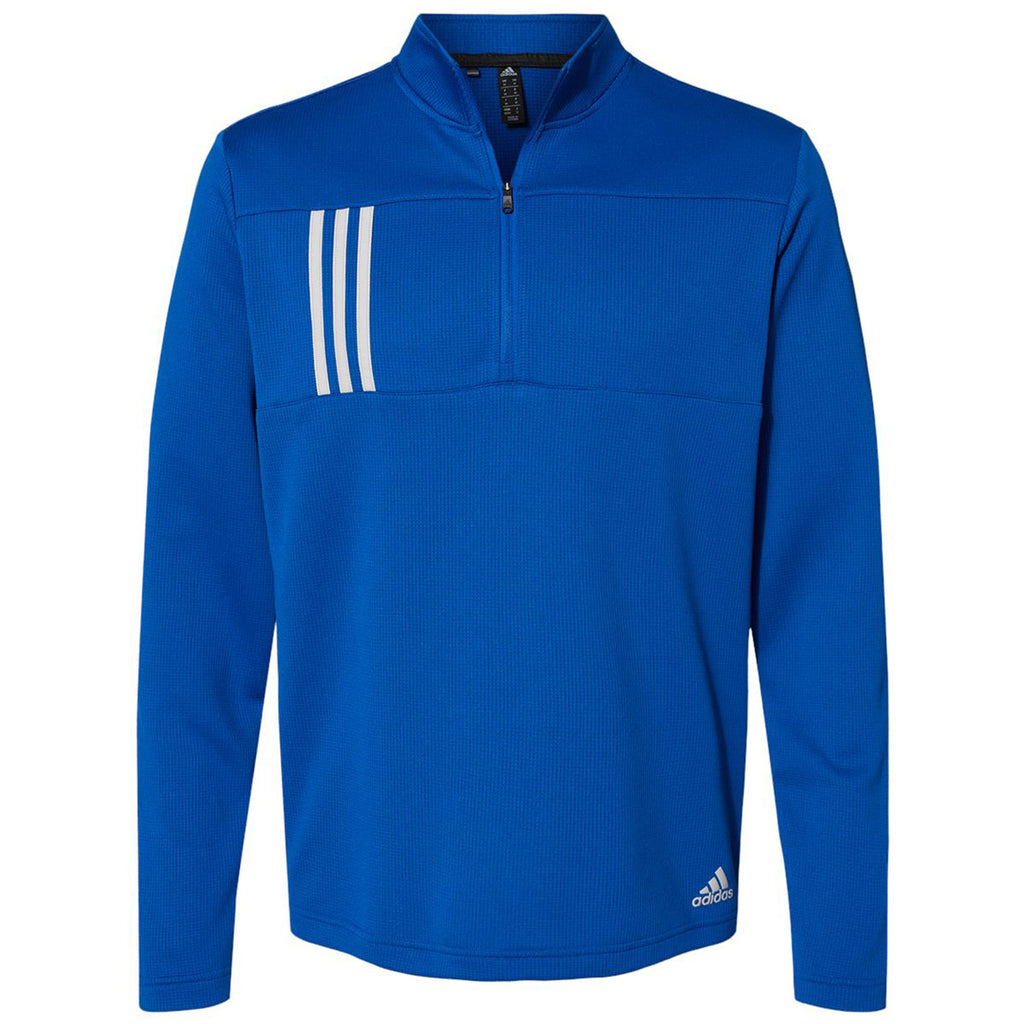adidas Men's Team Royal/Grey Two 3-Stripes Double Knit Quarter-Zip Pul