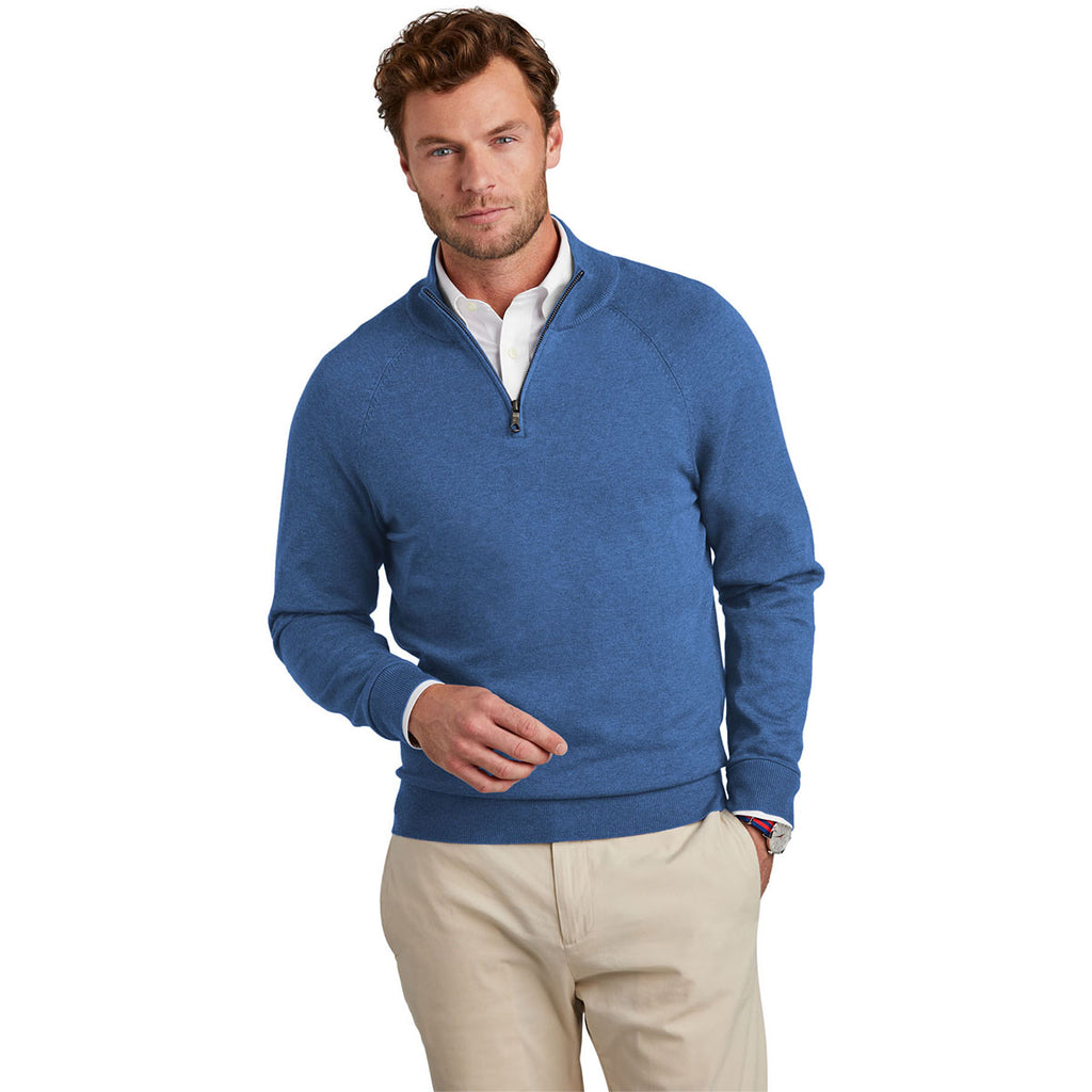 Brooks Brothers Men's Charter Blue Heather Cotton Stretch Quarter Zip