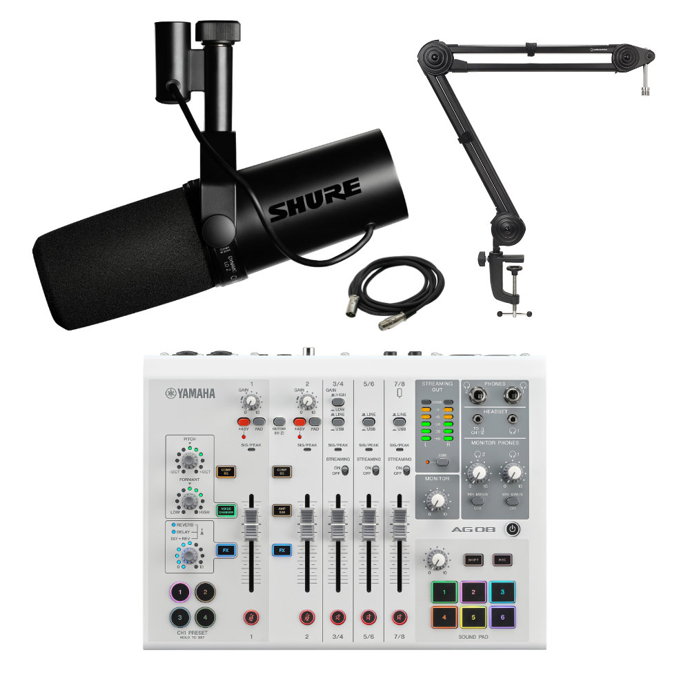 YAMAHA WEBキャスティングミキサー AG08 WHITE SHURE SM7Bセット【福山