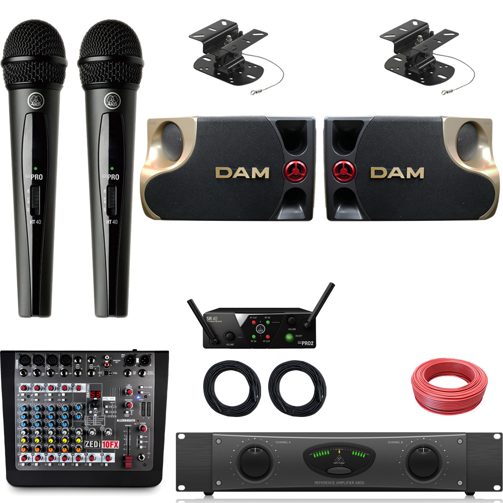 個人ユース向きパワーアンプ付□DAMカラオケスピーカー＋対応吊り下げ