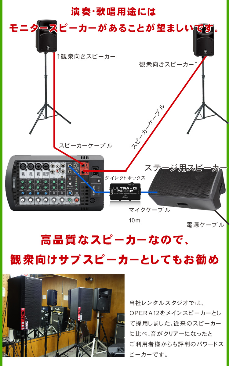 YAMAHA STAGEPAS600BT + 1200Wモニタースピーカー付 簡易PAセット