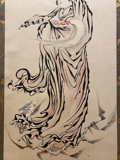 掛軸 上田義山 干柿図 木箱 画賛 秋 4-1 掛軸 上田義山 干柿図 木箱