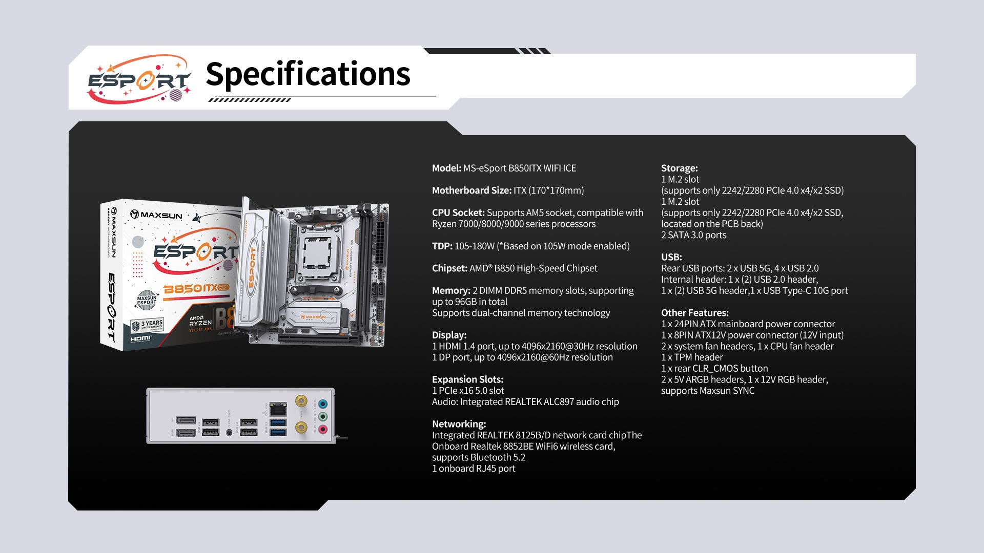 MS-eSport B850ITX WIFI ICE