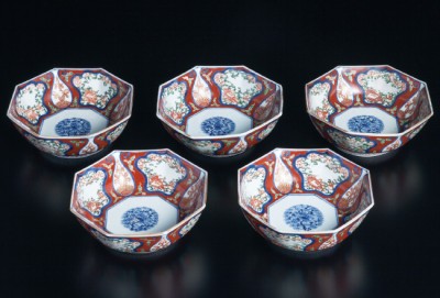 古伊万里金襴手宝尽文八角小鉢 五客 | 商品詳細 東洋古陶磁の前坂晴天堂