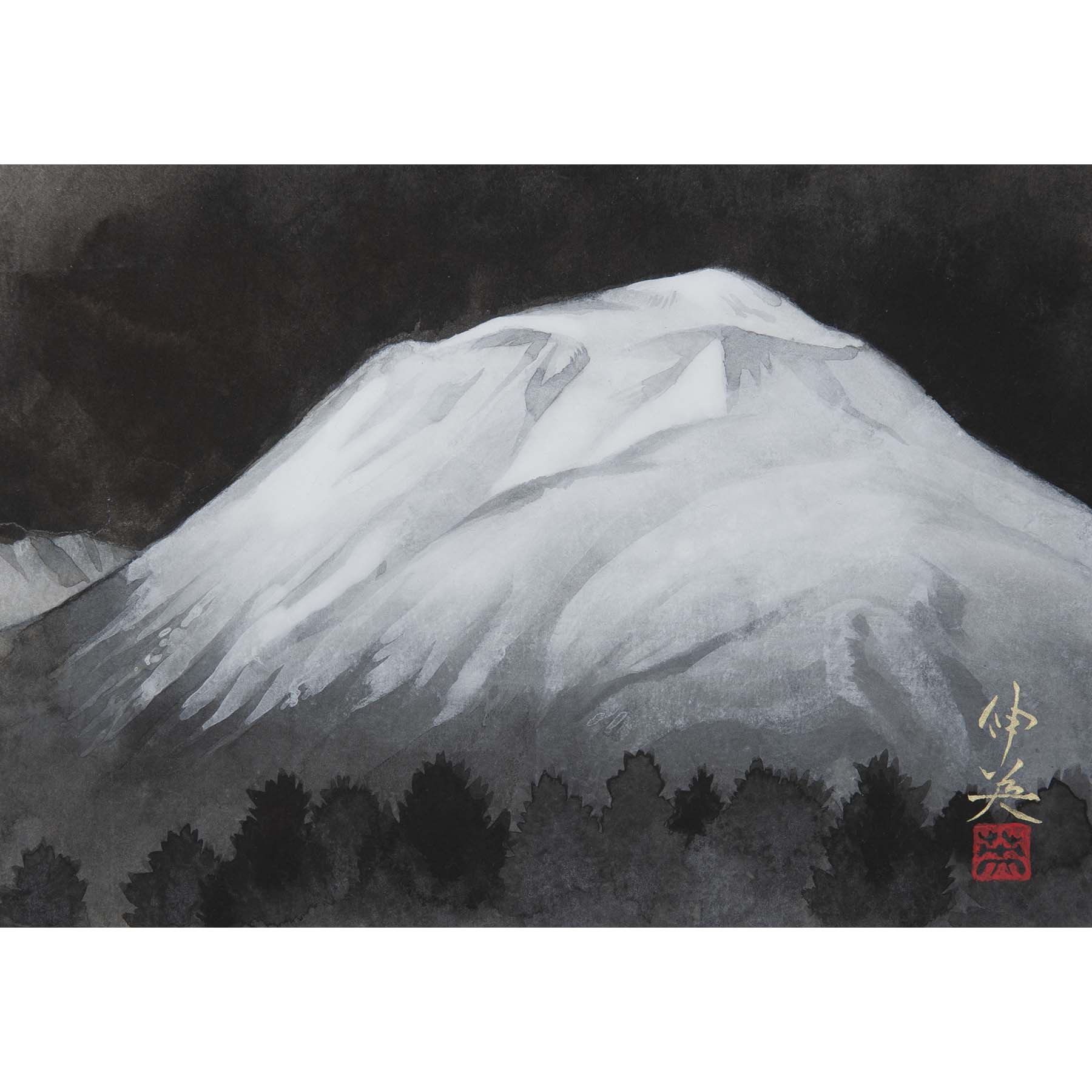 白雪浅間山 サムホールサイズ（日本画） | ギャラリーまきの 信州の