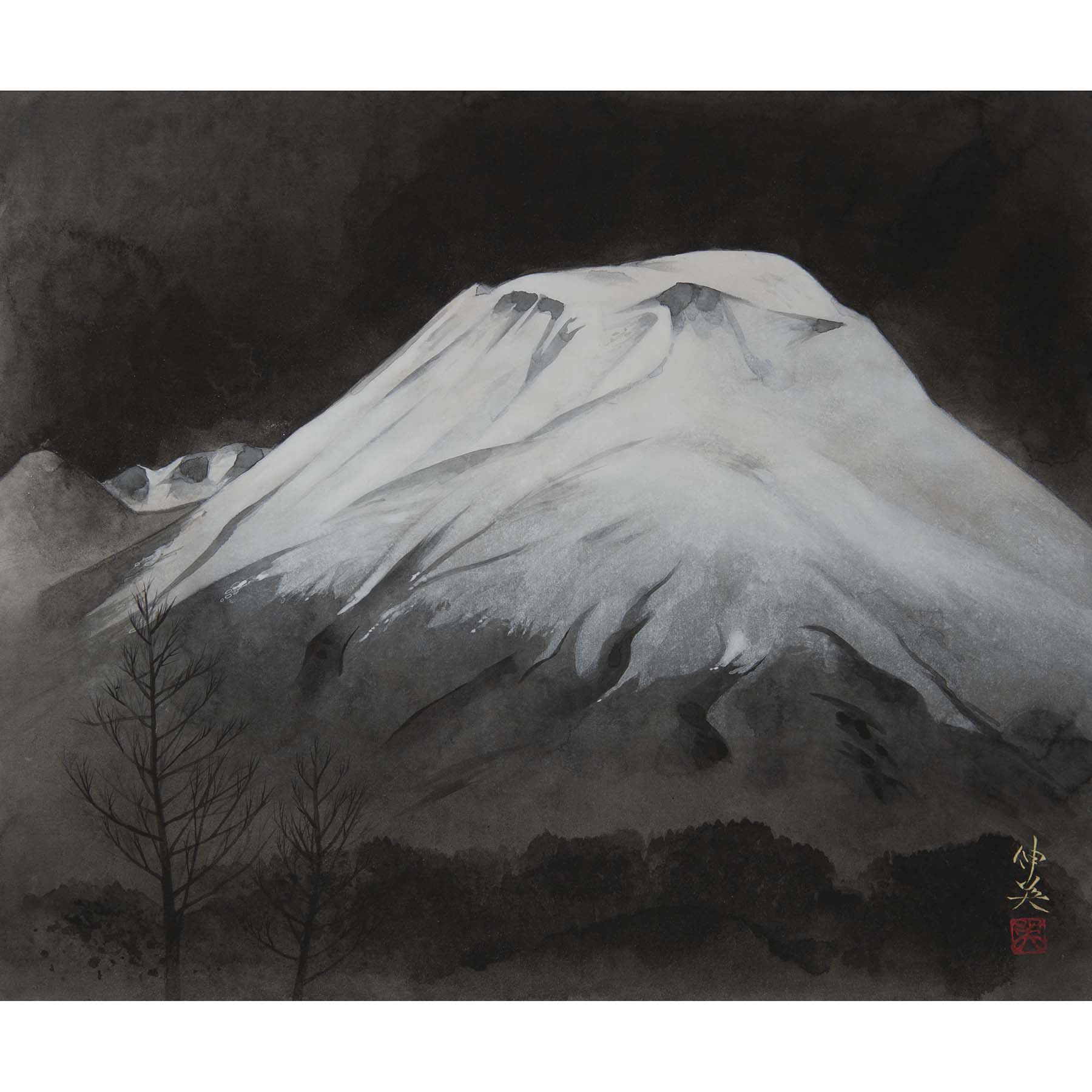 白雪浅間山 8号サイズ（日本画） | ギャラリーまきの 信州の木製品と