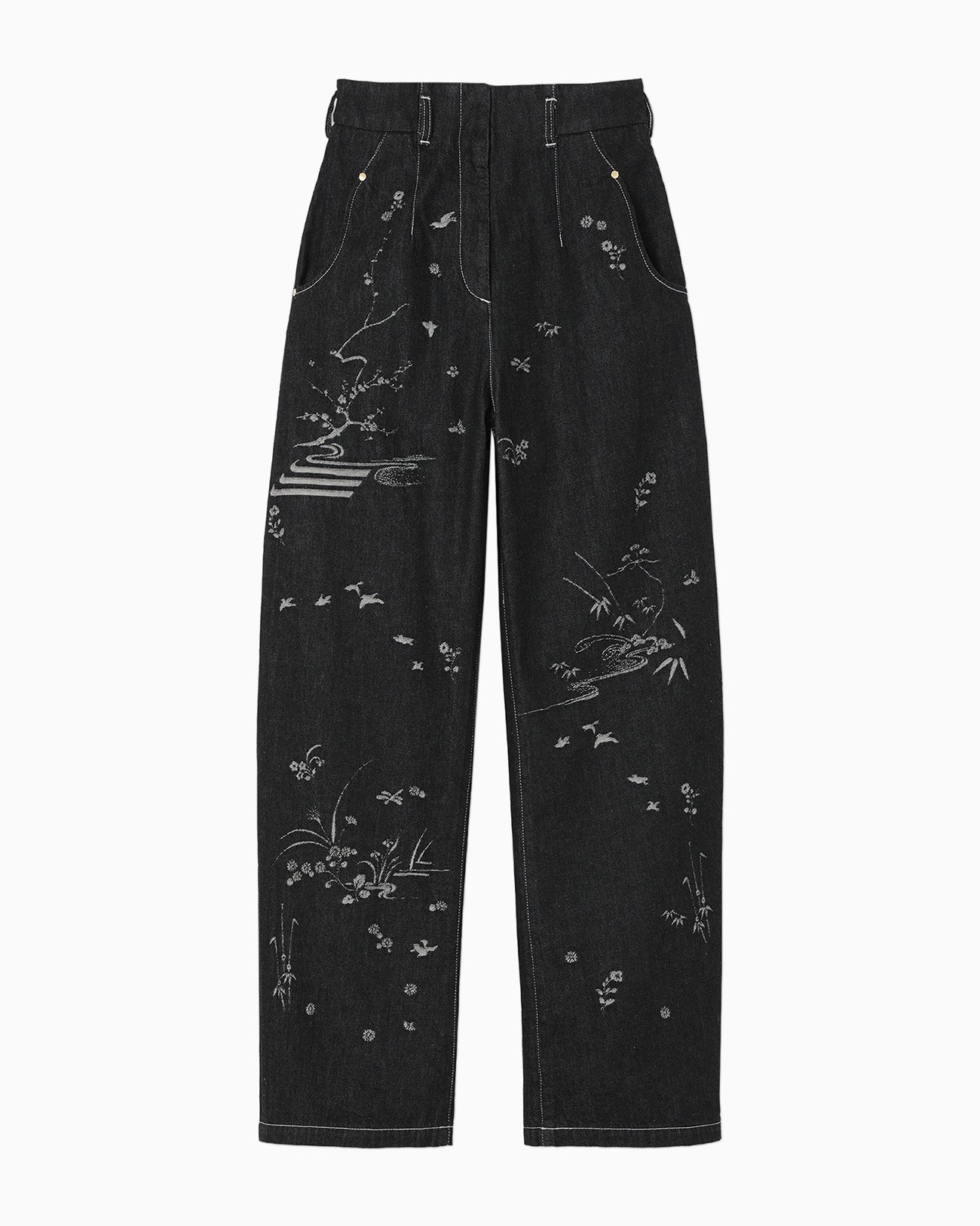 Nature Pattern Jacquard Wide Leg Jeans - black - Mame Kurogouchi