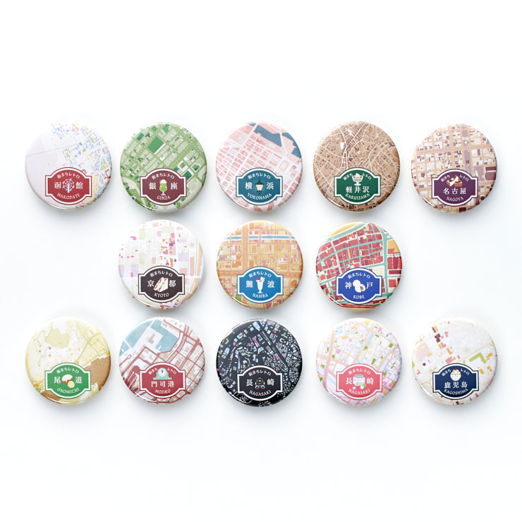 街まち】缶バッジチャーム(スタンド付き）/レトロ 難波｜地図グッズ