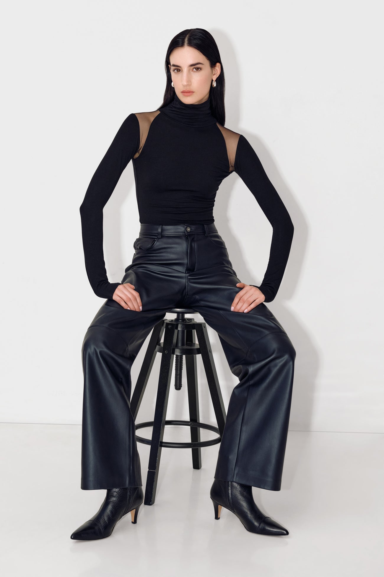 Women's Sustainable European Jersey & Mesh Top - Maria Turtleneck