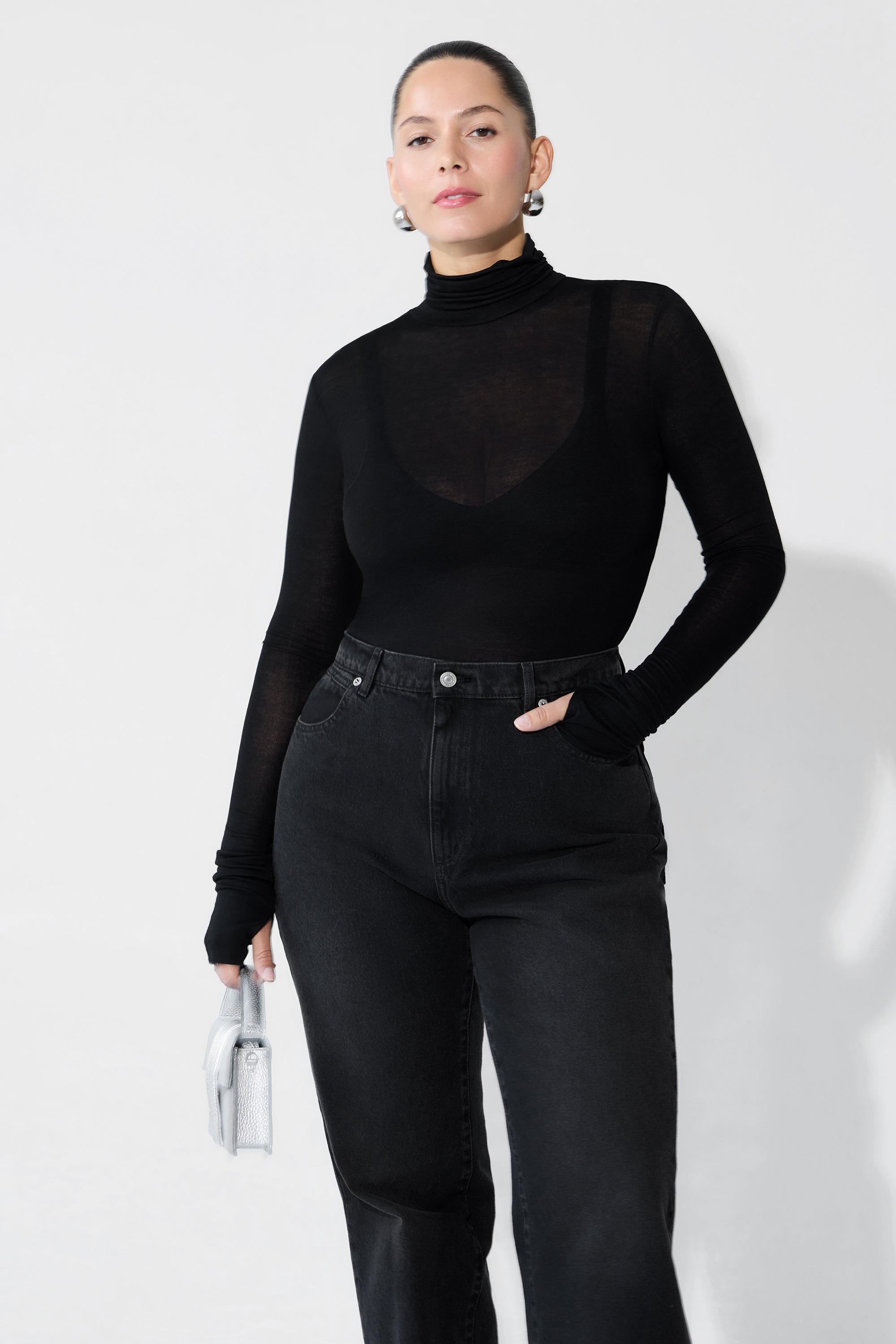 Women's Sheer European Jersey Turtleneck Top - Eloise Sheer