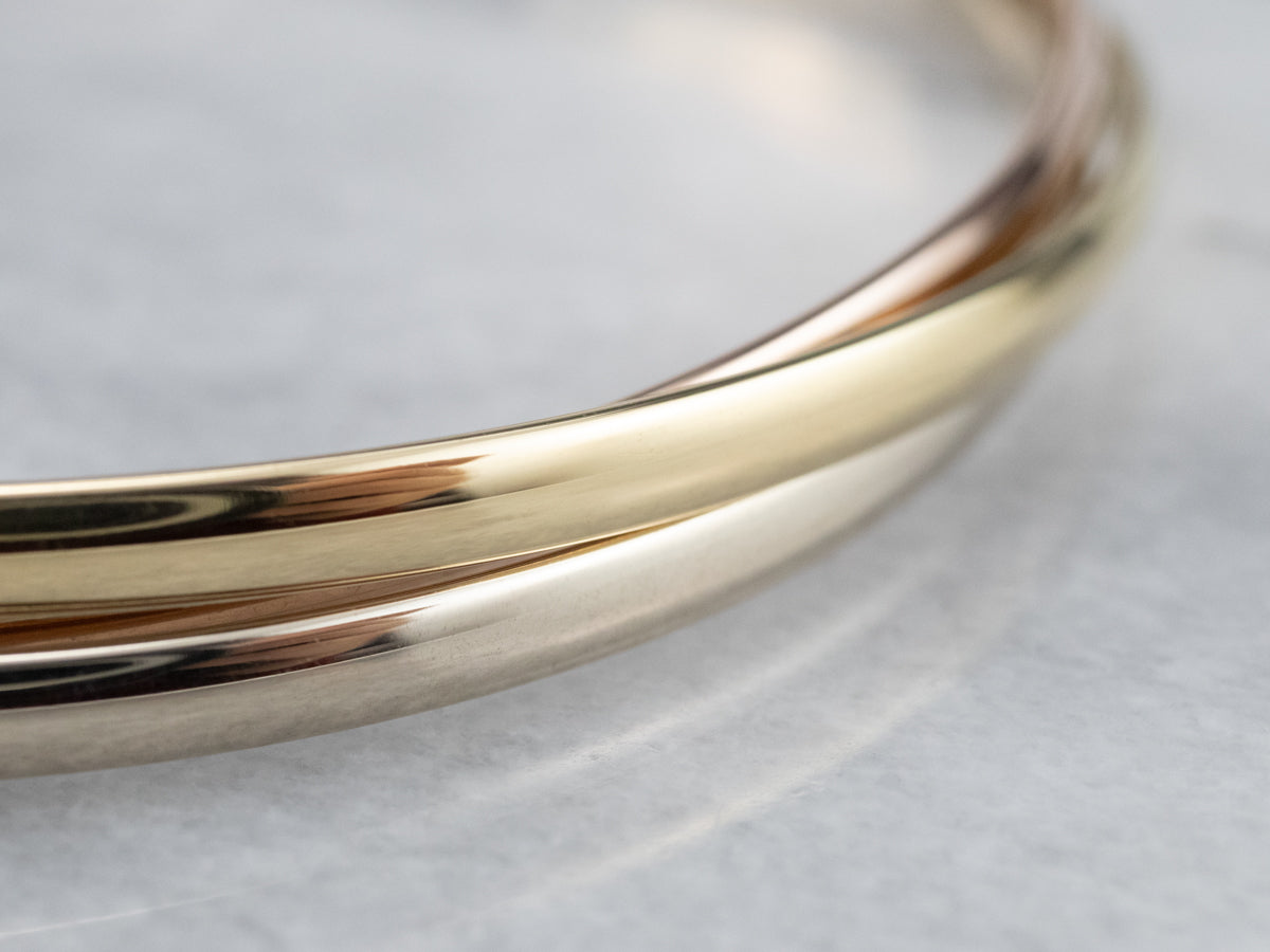 Tri Color Gold Rolling Bangle Bracelet