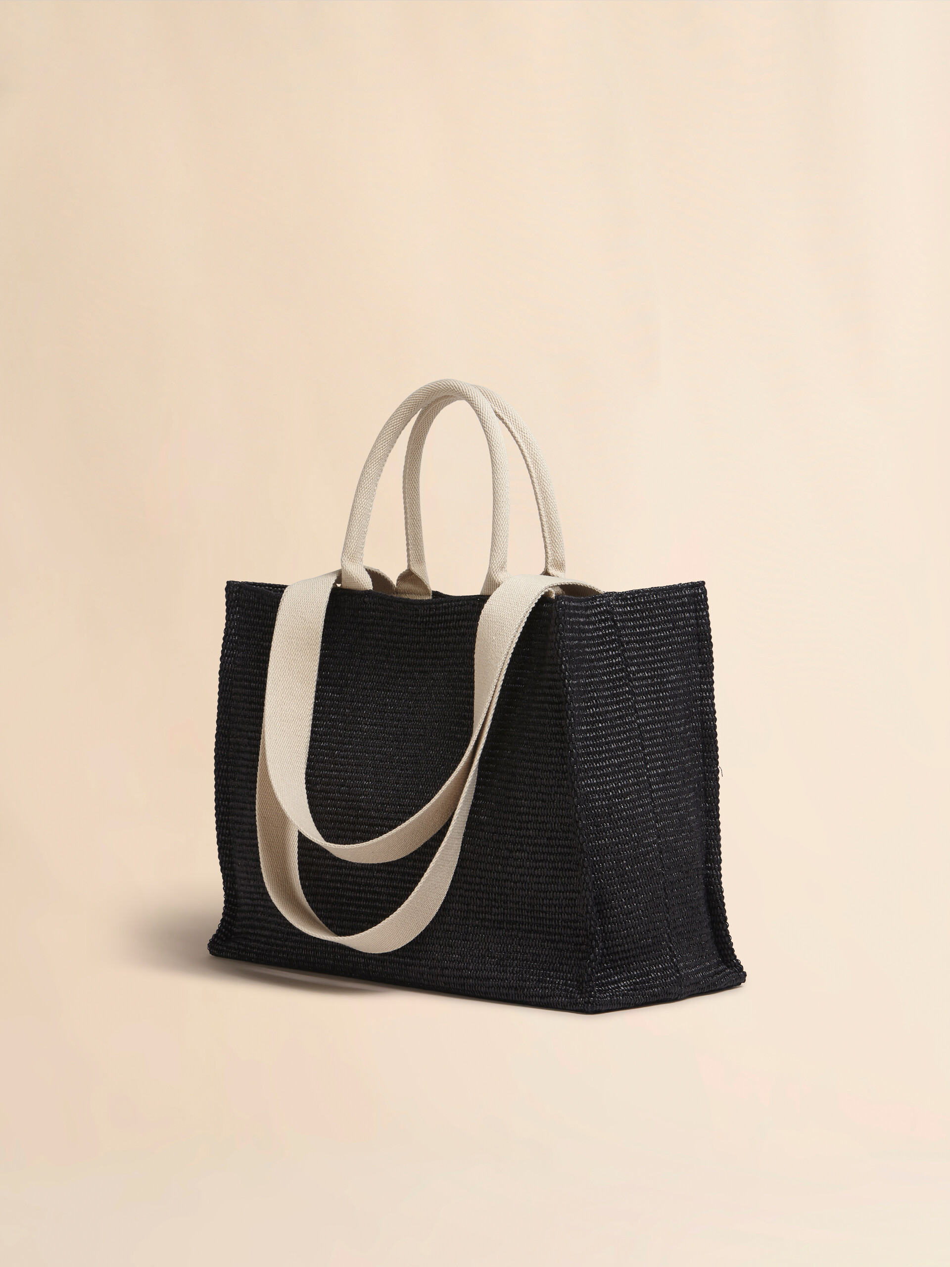Shopping tote in black raffia-effect fabric | Marni