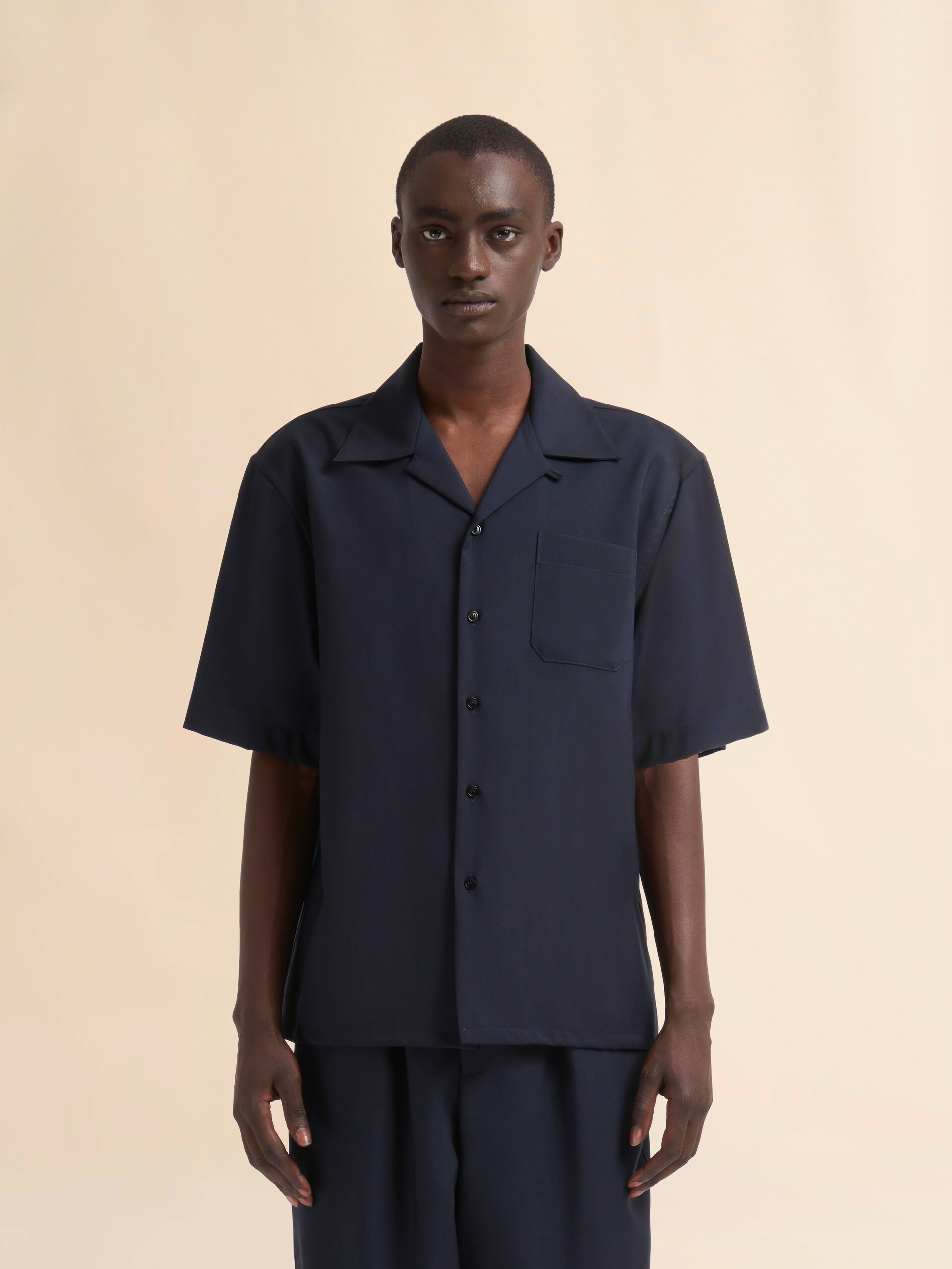 Dark blue tropical wool bowling shirt | Marni