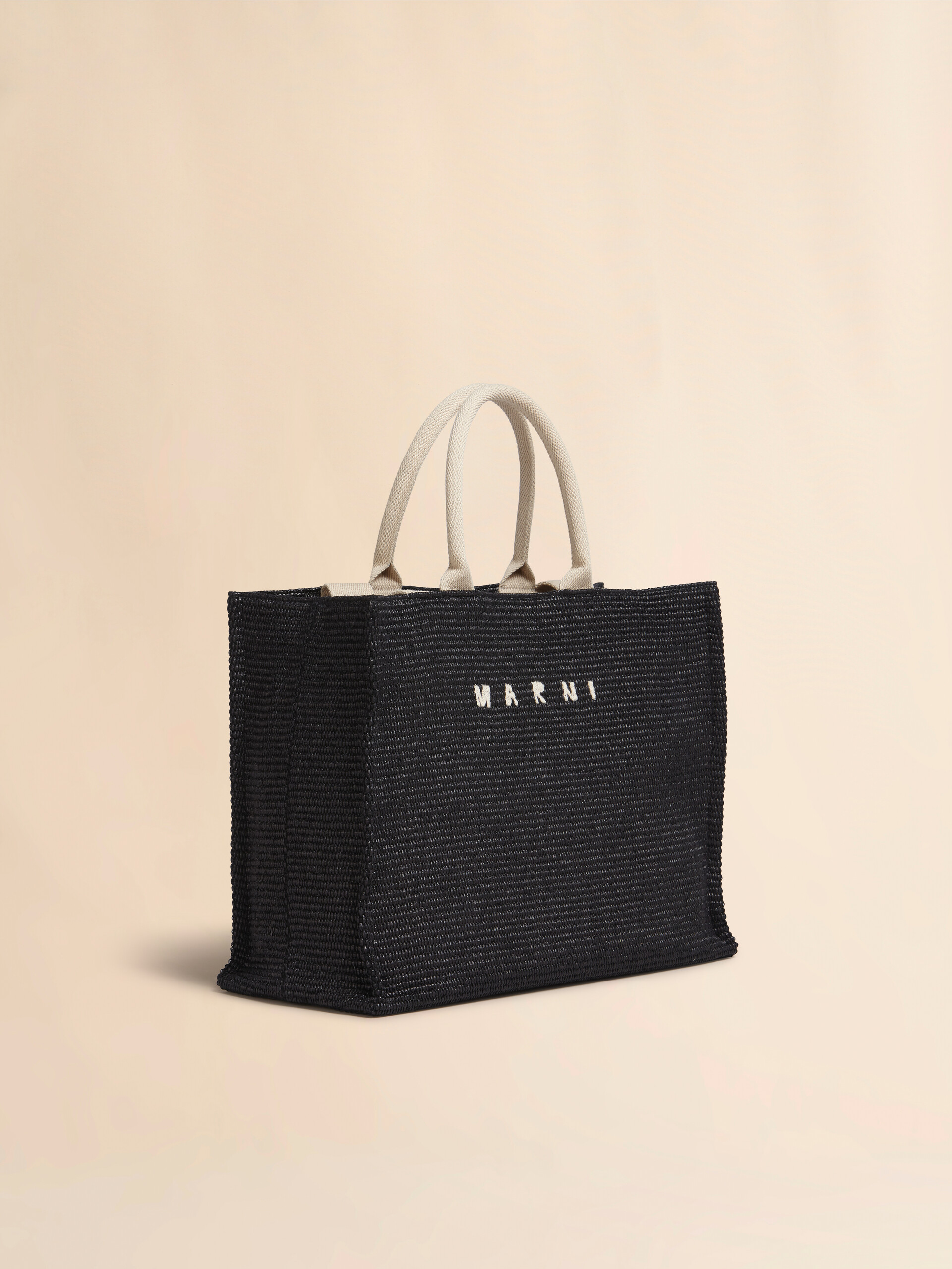 Shopping tote in black raffia-effect fabric | Marni
