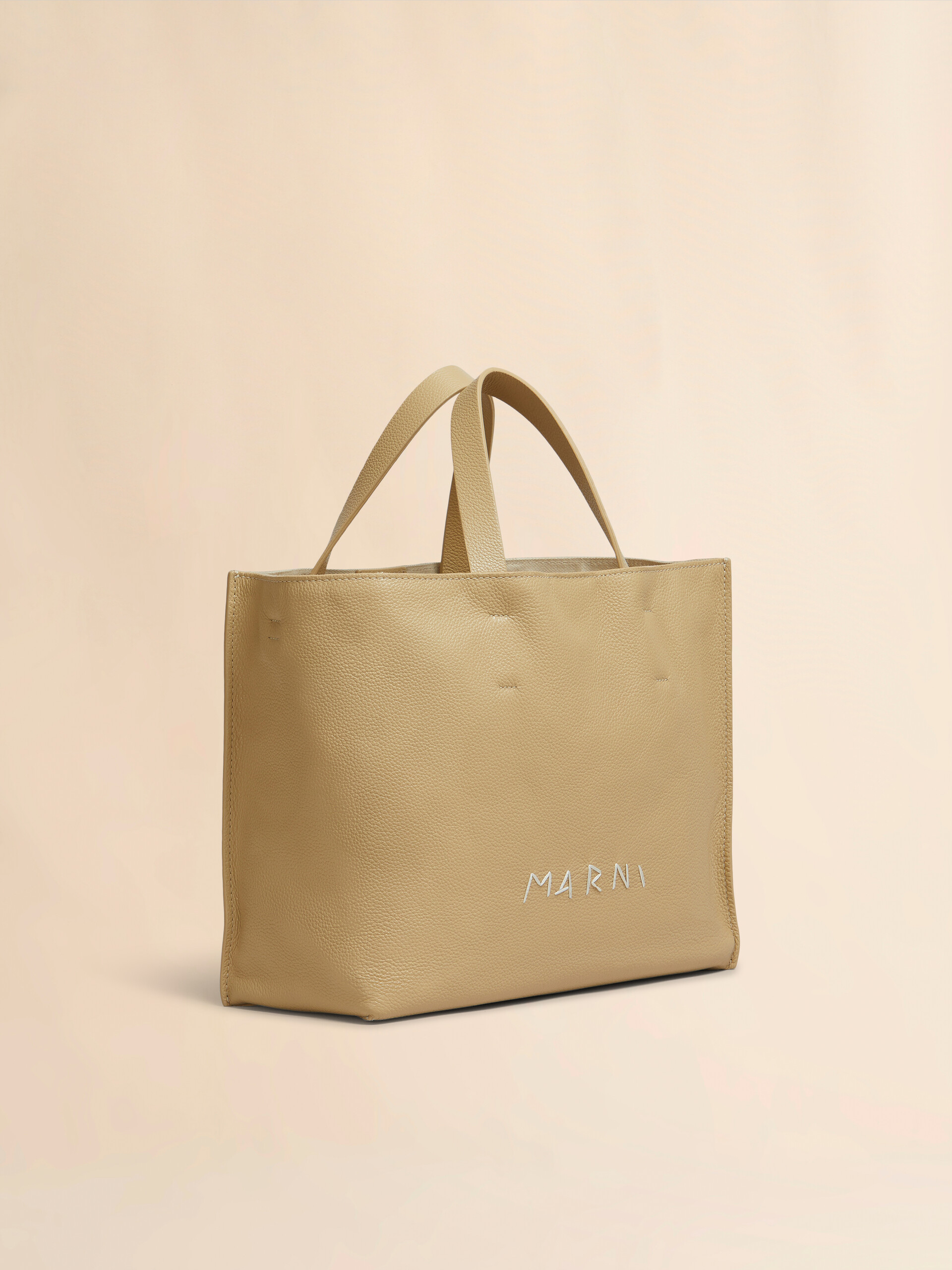 Beige leather Museo Soft tote bag with Marni Mending | Marni